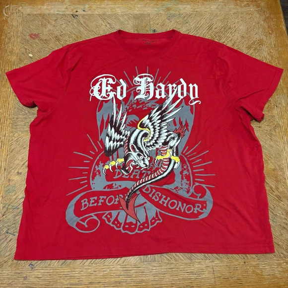 Ed Hardy Death Before Dishonor Men’s Size XXXL Big And Tall Red T-Shirt - Picture 1 of 6